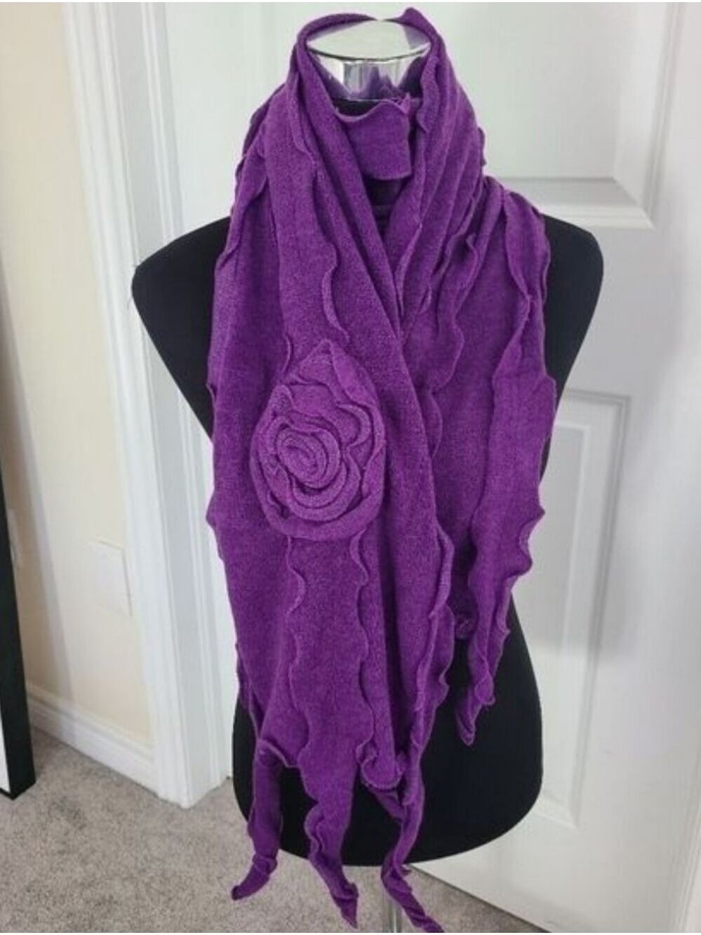 TRIBE Floral & Ruffle Purple Long Knit Scarf NWT